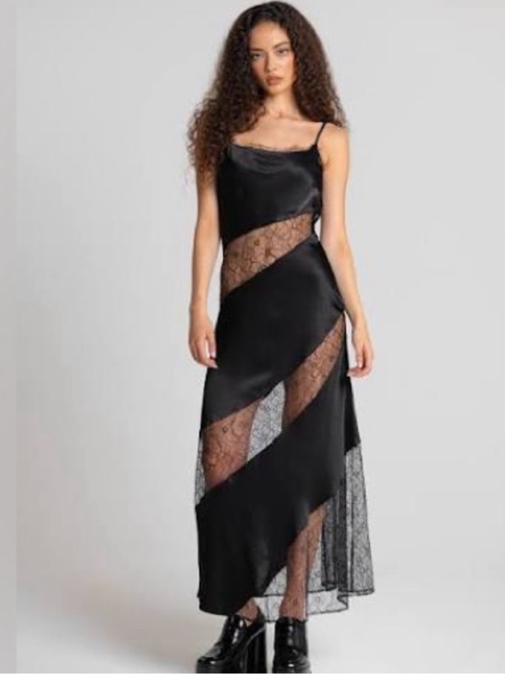 ✨SOLD✨Ahiri Genevieve Black Lace Panel Slip Dress with Sheer Panels